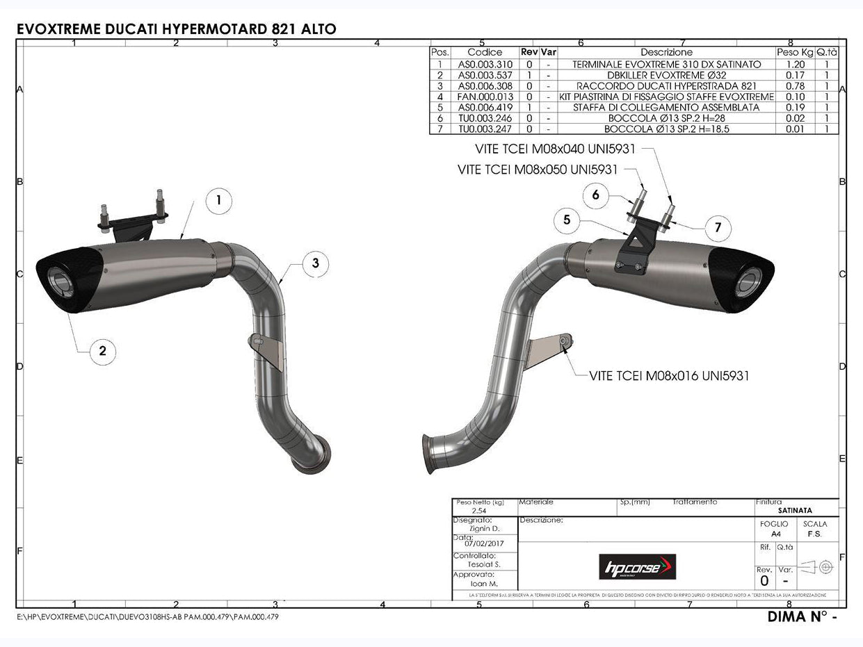 HP CORSE Ducati Hypermotard 821 High Position Slip-on Exhaust "Evoxtreme 310 Satin" (EU homologated) – Accessories in the 2WheelsHero Motorcycle Aftermarket Accessories and Parts Online Shop