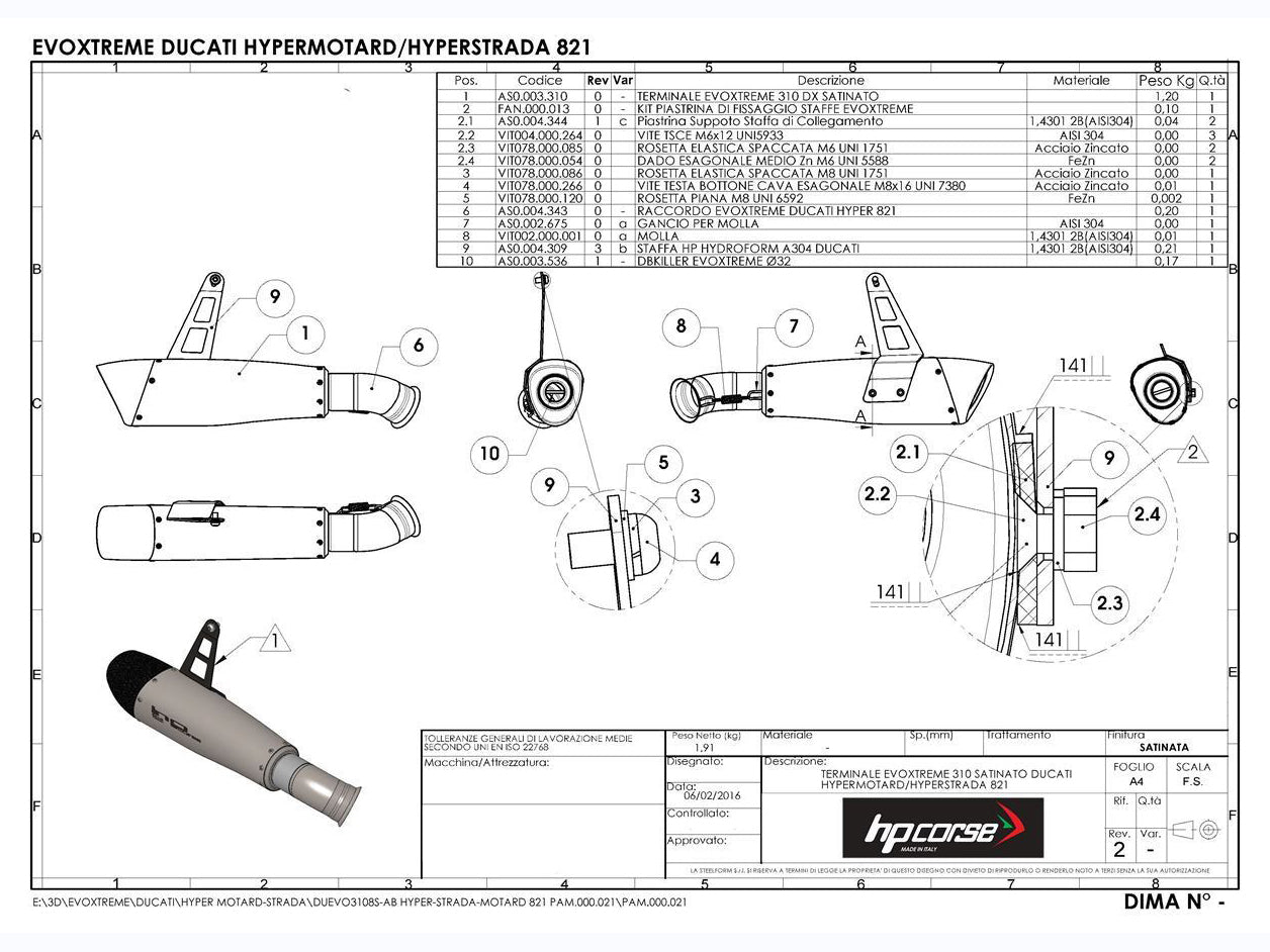 HP CORSE Ducati Hypermotard 821 Low Position Slip-on Exhaust "Evoxtreme 310 Black" (EU homologated) – Accessories in the 2WheelsHero Motorcycle Aftermarket Accessories and Parts Online Shop
