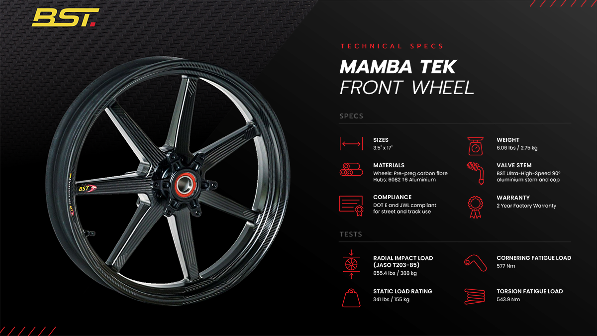 BST Aprilia RSV4 / Tuono V4 (2009+) Front Carbon Wheel "MAMBA 7 TEK" (3.5" x 17") – Accessories in the Motoraider Motorcycle Aftermarket Accessories and Parts Online Shop
