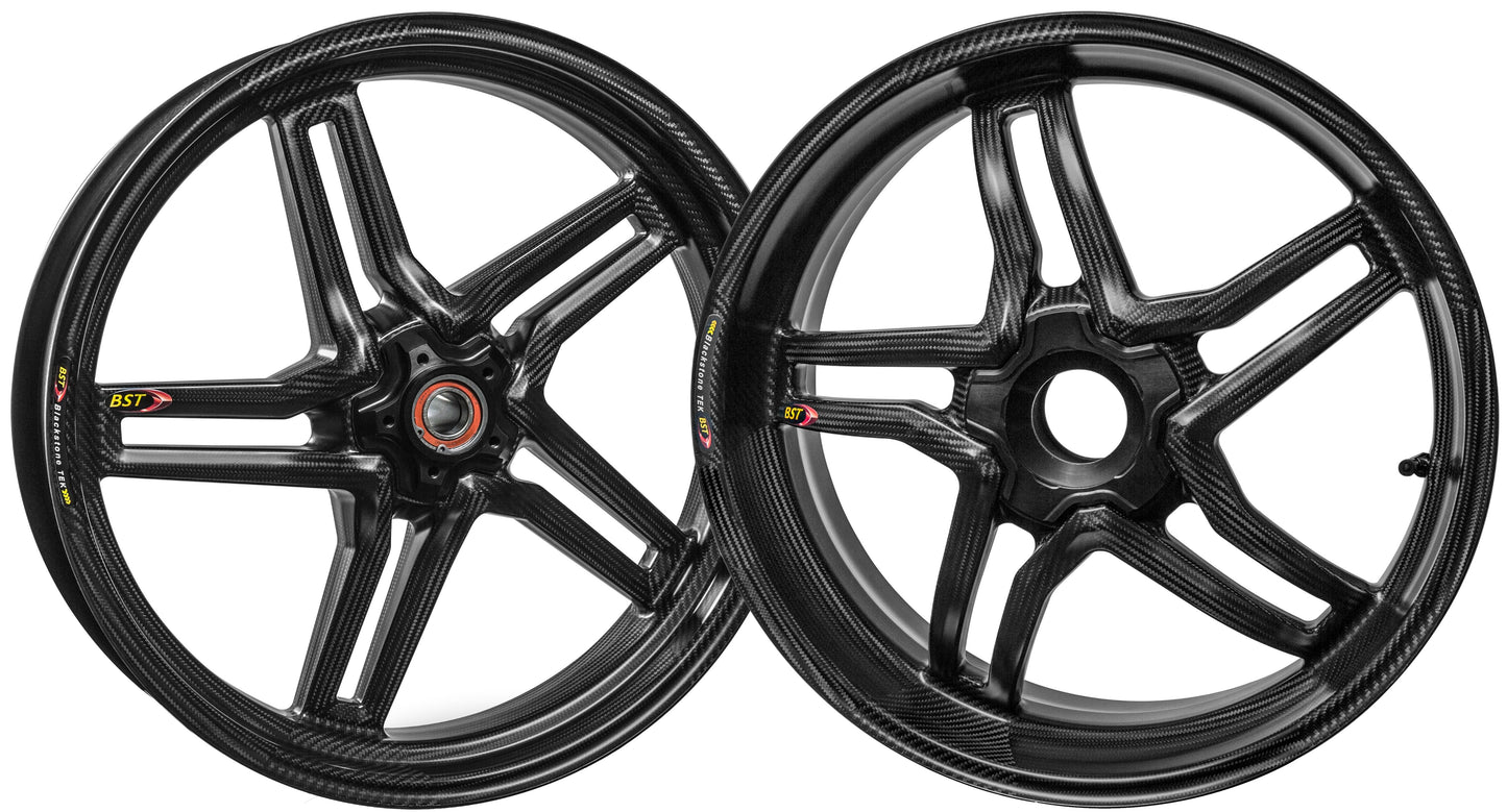BST BMW S1000R / S1000RR Carbon Wheels Set "Rapid TEK" (front & conventional rear, 5 slanted spokes, black hubs) – Accessories in the Motoraider Motorcycle Aftermarket Accessories and Parts Online Shop