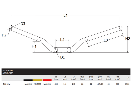MA203 - CNC RACING Handlebar (Ø 22 mm) – Accessories in the Motoraider Motorcycle Aftermarket Accessories and Parts Online Shop