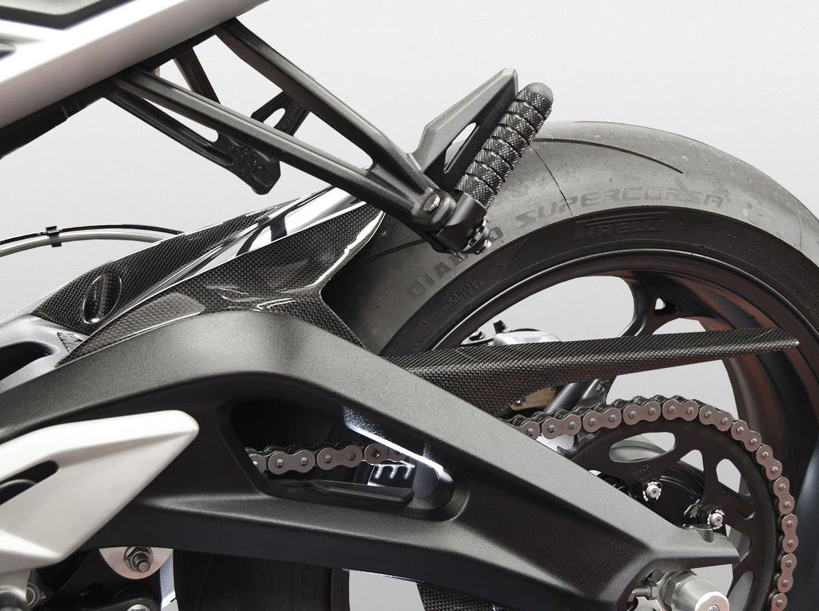 CRB89L - DBK Triumph Street Triple 765 S / R / RS (2017+) Glossy Carbon Rear Hugger – Accessories in the Motoraider Motorcycle Aftermarket Accessories and Parts Online Shop