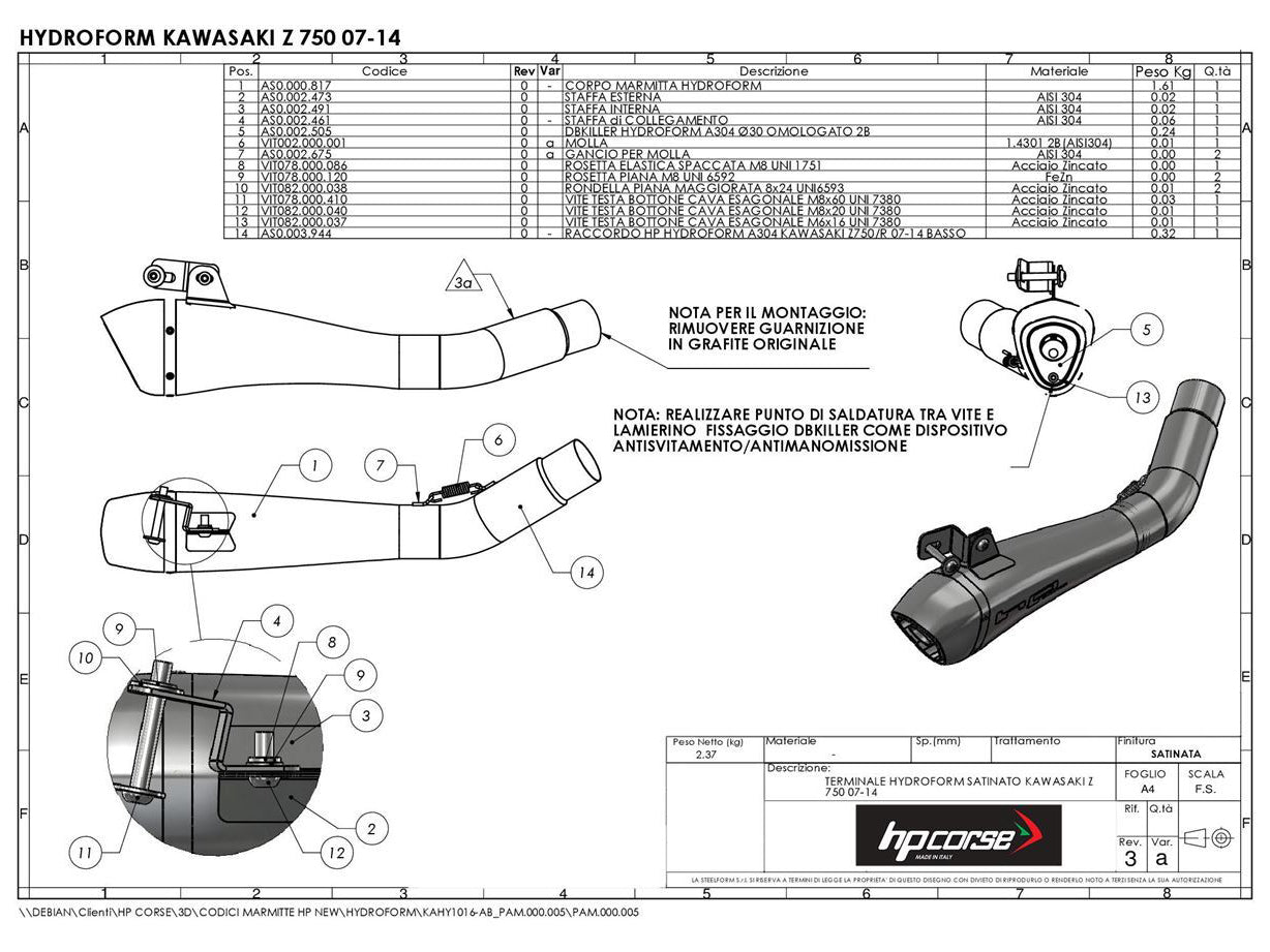 HP CORSE Kawasaki Z750 (07/12) Slip-on Exhaust "Hydroform Satin" (EU homologated) – Accessories in the 2WheelsHero Motorcycle Aftermarket Accessories and Parts Online Shop