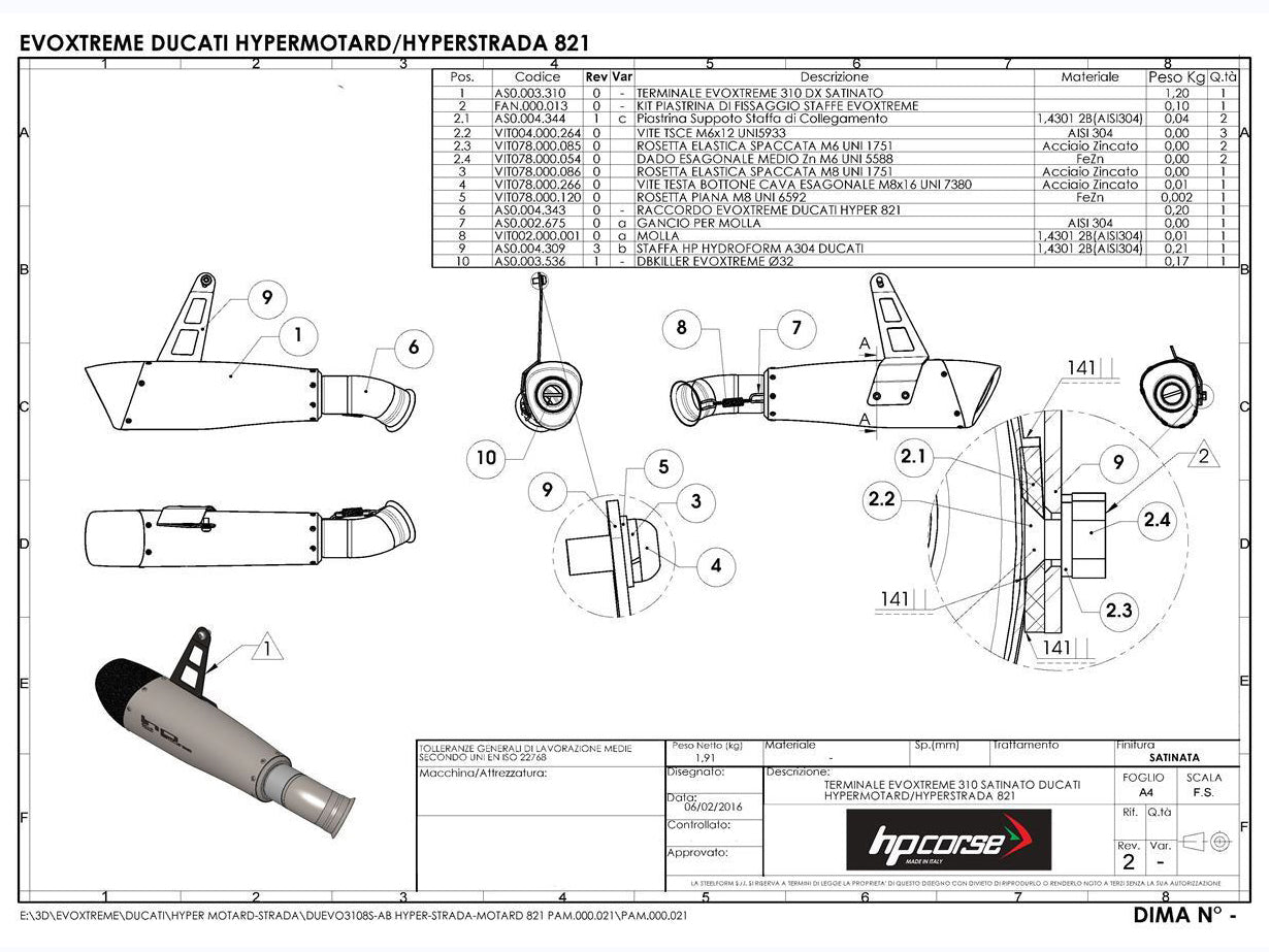 HP CORSE Ducati Hypermotard 821 Low Position Slip-on Exhaust "Evoxtreme 310 Satin" (EU homologated) – Accessories in the 2WheelsHero Motorcycle Aftermarket Accessories and Parts Online Shop