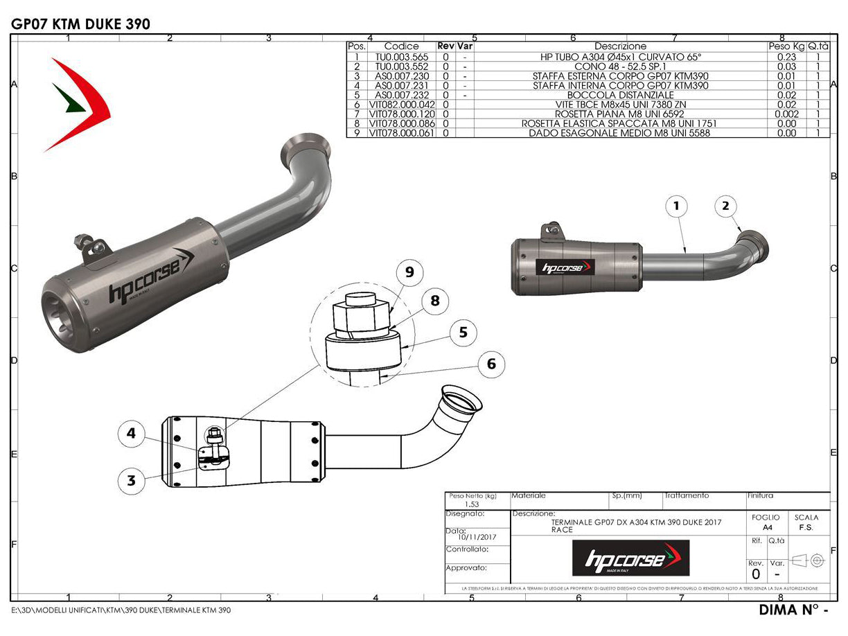 HP CORSE KTM 390 Duke (13/16) Slip-on Exhaust "GP-07 Satin with Wire Mesh" (racing) – Accessories in the 2WheelsHero Motorcycle Aftermarket Accessories and Parts Online Shop