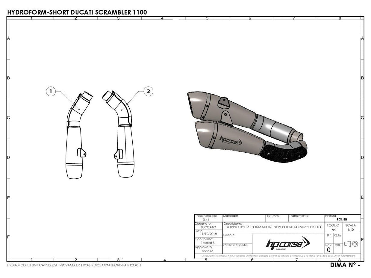 HP CORSE Ducati Scrambler 1100 Dual Slip-on Exhaust "Hydroform Short Satin" (racing) – Accessories in the 2WheelsHero Motorcycle Aftermarket Accessories and Parts Online Shop