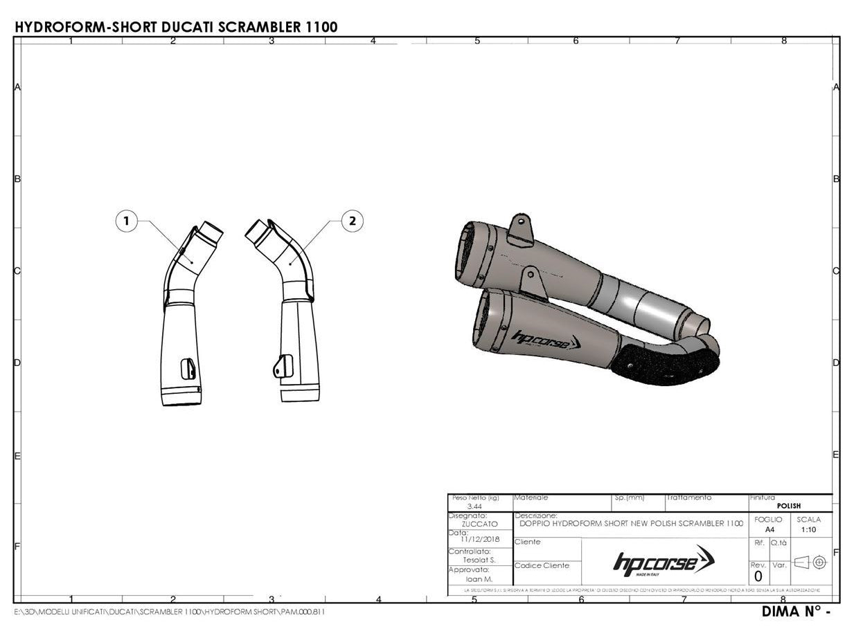 HP CORSE Ducati Scrambler 1100 Dual Slip-on Exhaust "Hydroform Corsa Short Satin" (racing) – Accessories in the 2WheelsHero Motorcycle Aftermarket Accessories and Parts Online Shop