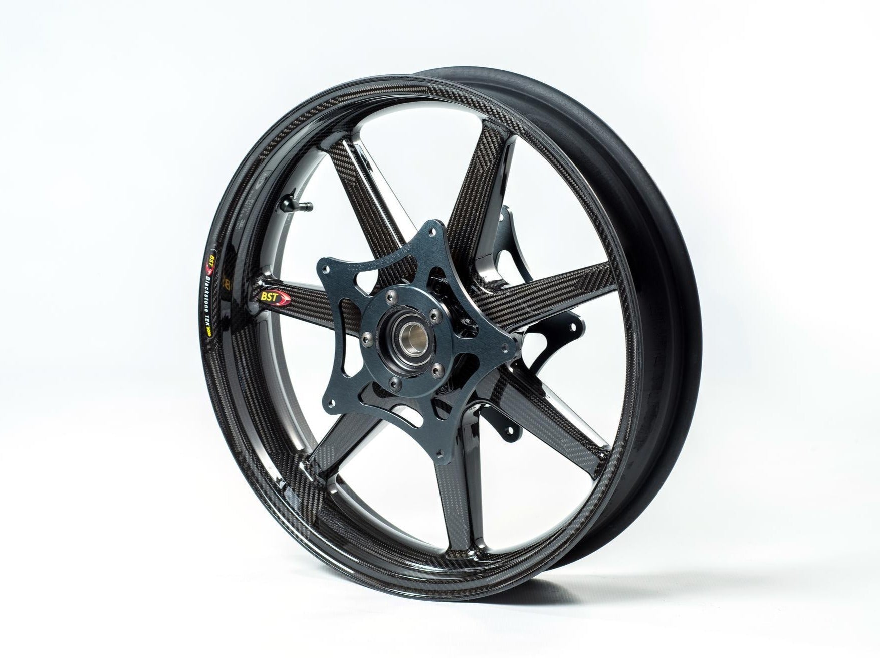 BST BMW K1600GT Carbon Wheel "Panther TEK" (front, 7 straight spokes, black hubs) – Accessories in the Motoraider Motorcycle Aftermarket Accessories and Parts Online Shop