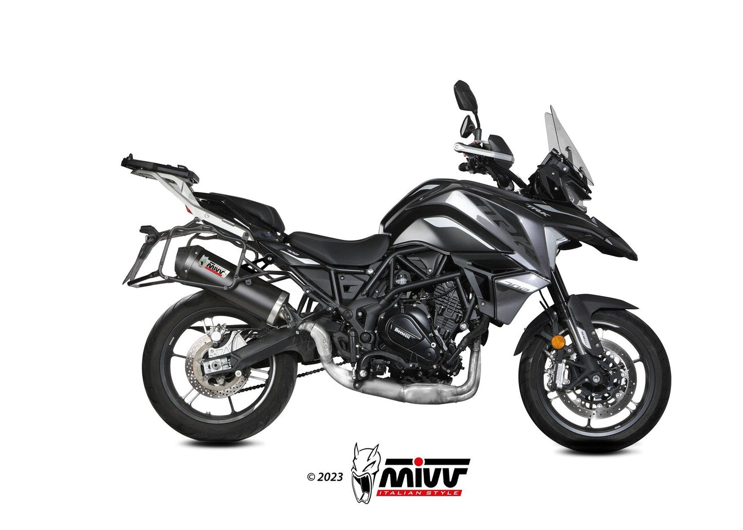 MIVV E.012 Benelli TRK 702/X (2023+) Slip-on Exhaust "Oval" (black + carbon cap; approved) – Accessories in the 2WheelsHero Motorcycle Aftermarket Accessories and Parts Online Shop