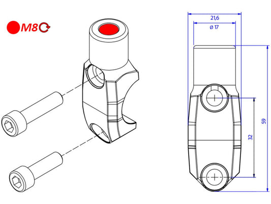 CV012 - CNC RACING Brembo Master Cylinder Clamp (mirror mount tread M8; right) – Accessories in the Motoraider Motorcycle Aftermarket Accessories and Parts Online Shop