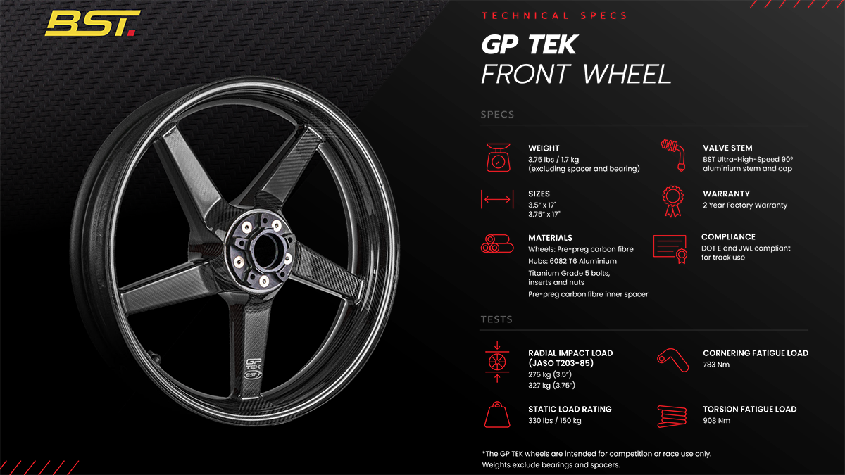 BST Aprilia RSV4 RR (17/20) Carbon Wheels Set "GP TEK" (3.5" x 17" Front; 6.25" x 17" Rear) – Accessories in the Motoraider Motorcycle Aftermarket Accessories and Parts Online Shop