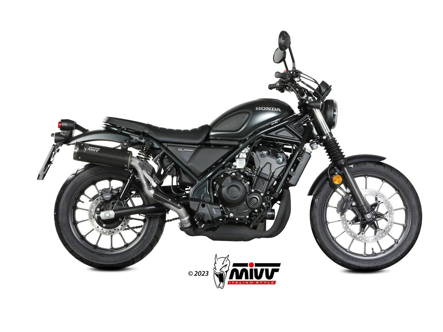 MIVV H.090 Honda CL 500 ( 2023+ ) Slip-on Exhaust "HR-1" (black + short carbon cap back; approved) – Accessories in the 2WheelsHero Motorcycle Aftermarket Accessories and Parts Online Shop