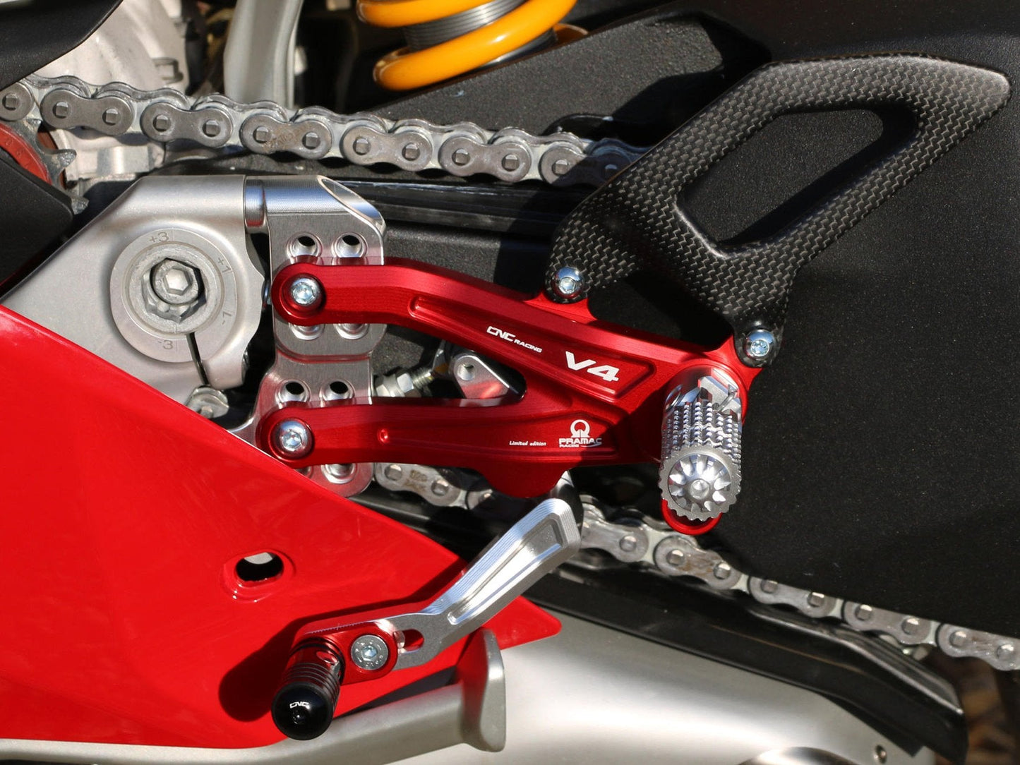 PE408PR - CNC RACING Ducati Panigale V4 (18/24) Adjustable Rearset "RPS Carbon" (Pramac Racing edition) – Accessories in the Motoraider Motorcycle Aftermarket Accessories and Parts Online Shop