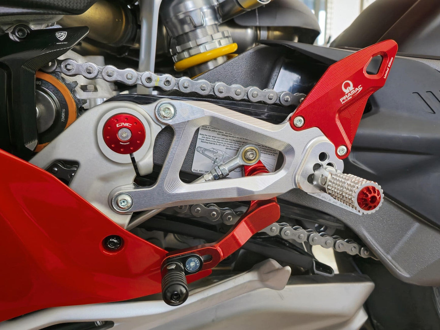 CNC RACING PE414PR Ducati Panigale V4 / V4S (2025+) Adjustable Rearsets (Pramac Limited Edition) – Accessories in the Motoraider Motorcycle Aftermarket Accessories and Parts Online Shop