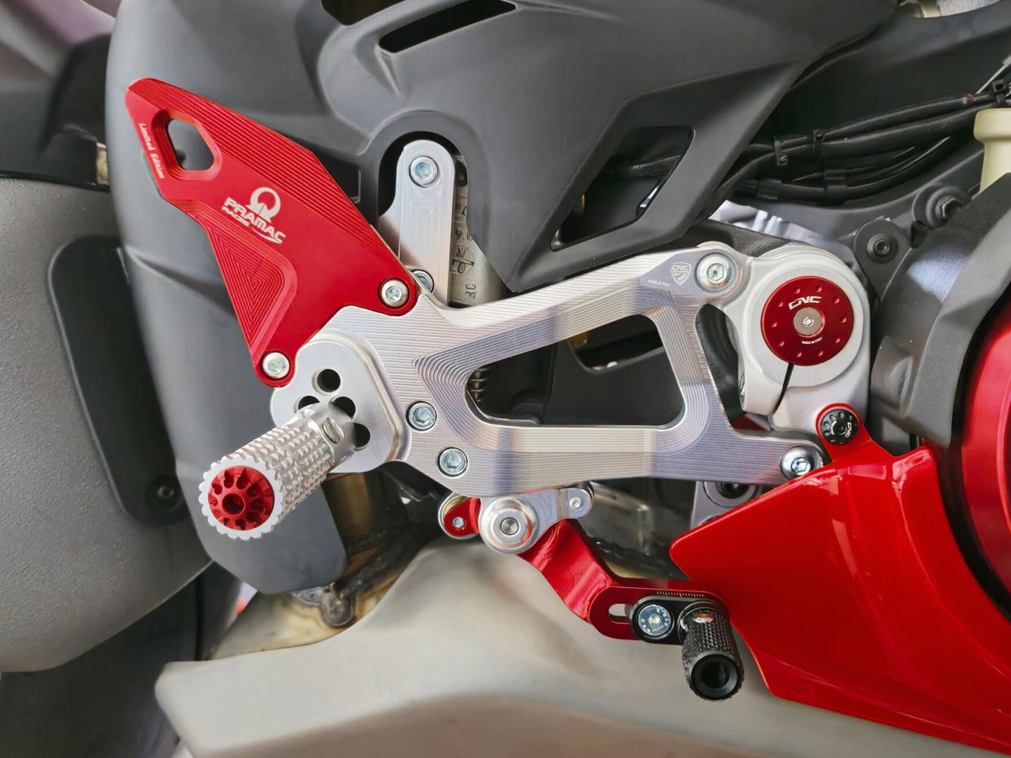 CNC RACING PE414PR Ducati Panigale V4 / V4S (2025+) Adjustable Rearsets (Pramac Limited Edition) – Accessories in the Motoraider Motorcycle Aftermarket Accessories and Parts Online Shop