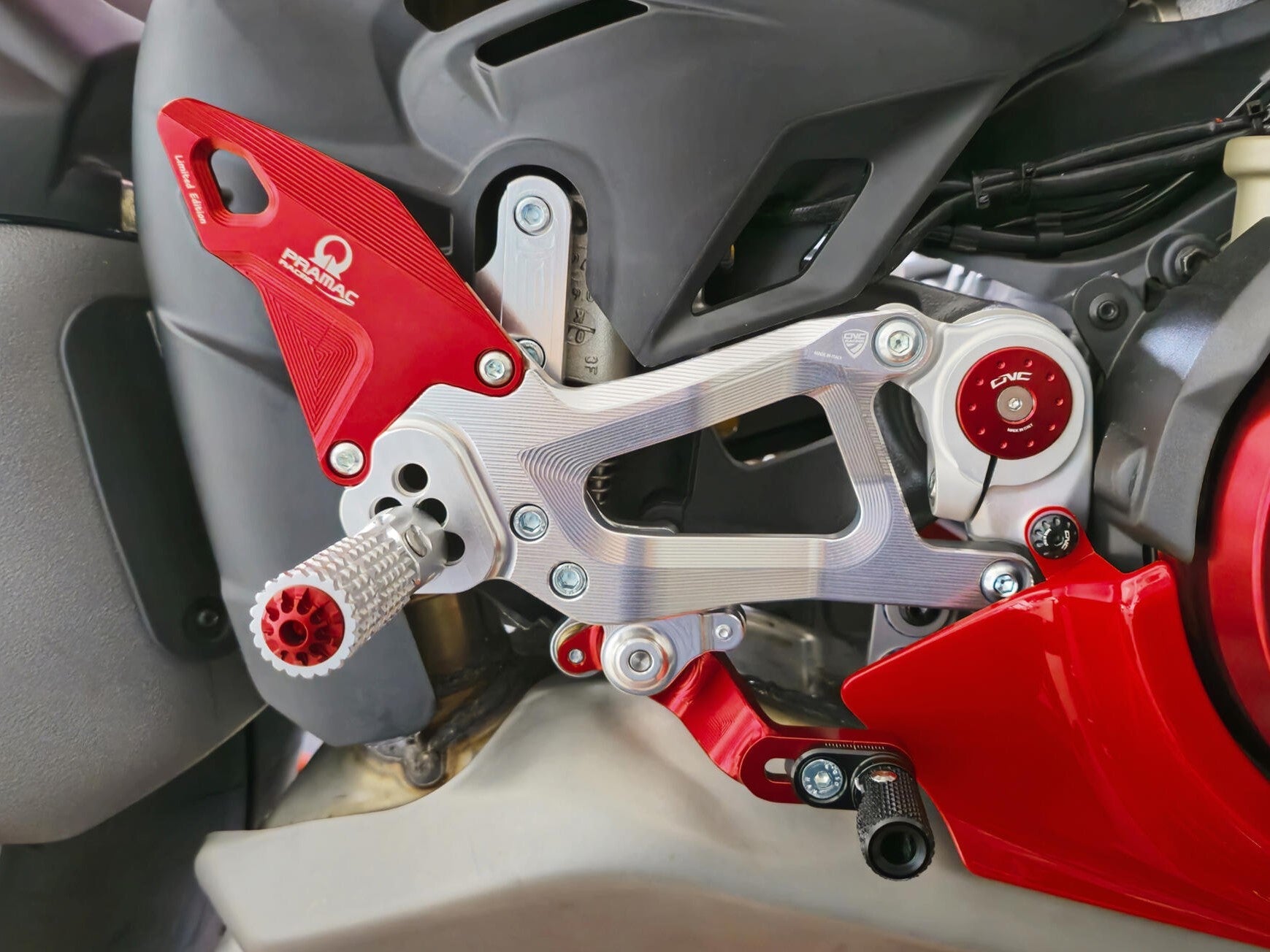 CNC RACING PE414PR Ducati Panigale V4 / V4S (2025+) Adjustable Rearsets (Pramac Limited Edition) – Accessories in the Motoraider Motorcycle Aftermarket Accessories and Parts Online Shop