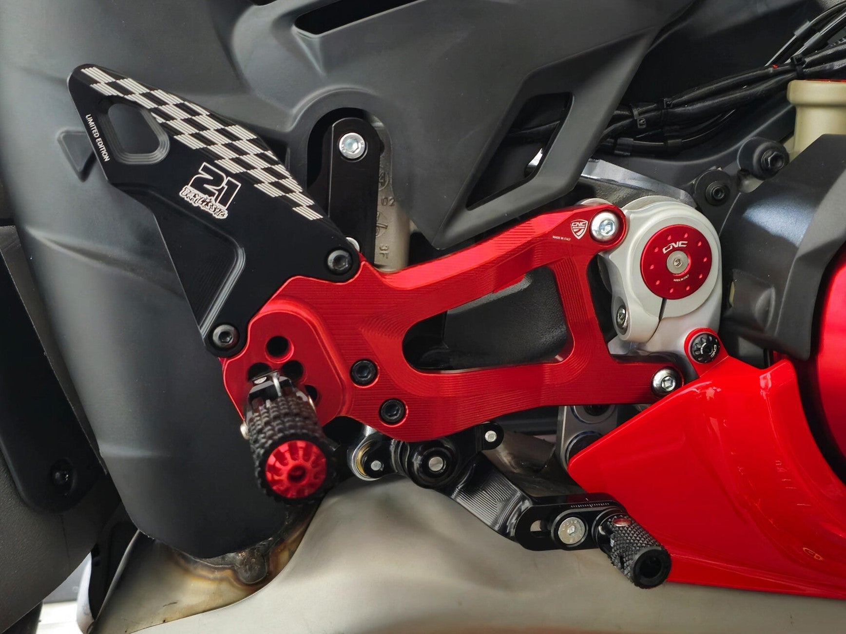 CNC RACING PE414TB Ducati Panigale V4 / V4S (2025+) Adjustable Rearsets (Troy Bayliss Limited Edition) – Accessories in the Motoraider Motorcycle Aftermarket Accessories and Parts Online Shop