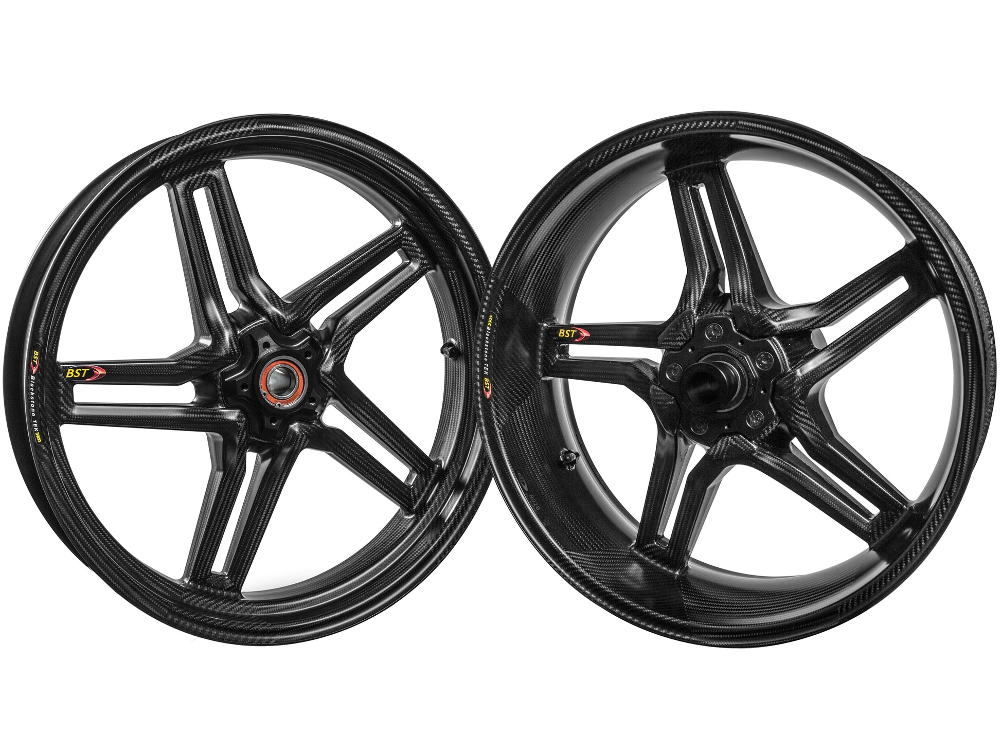 BST MV Agusta Turismo Veloce Carbon Wheels Set "Rapid TEK" (front & offset rear, 5 slanted spokes, black hubs) – Accessories in the Motoraider Motorcycle Aftermarket Accessories and Parts Online Shop