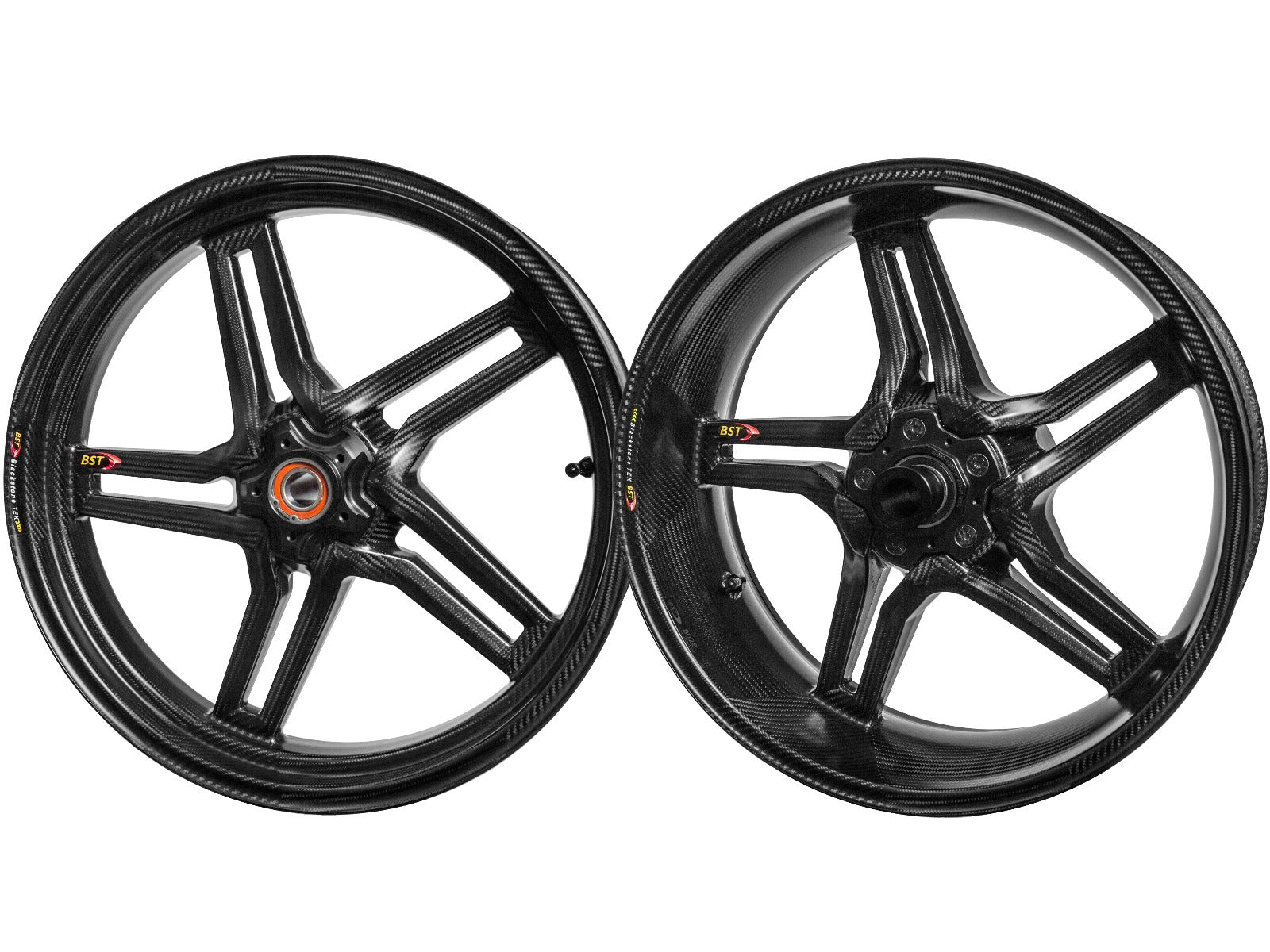 BST Yamaha YZF-R6 Carbon Wheels Set "Rapid TEK" (front & conventional rear, 5 slanted spokes, black hubs) – Accessories in the Motoraider Motorcycle Aftermarket Accessories and Parts Online Shop