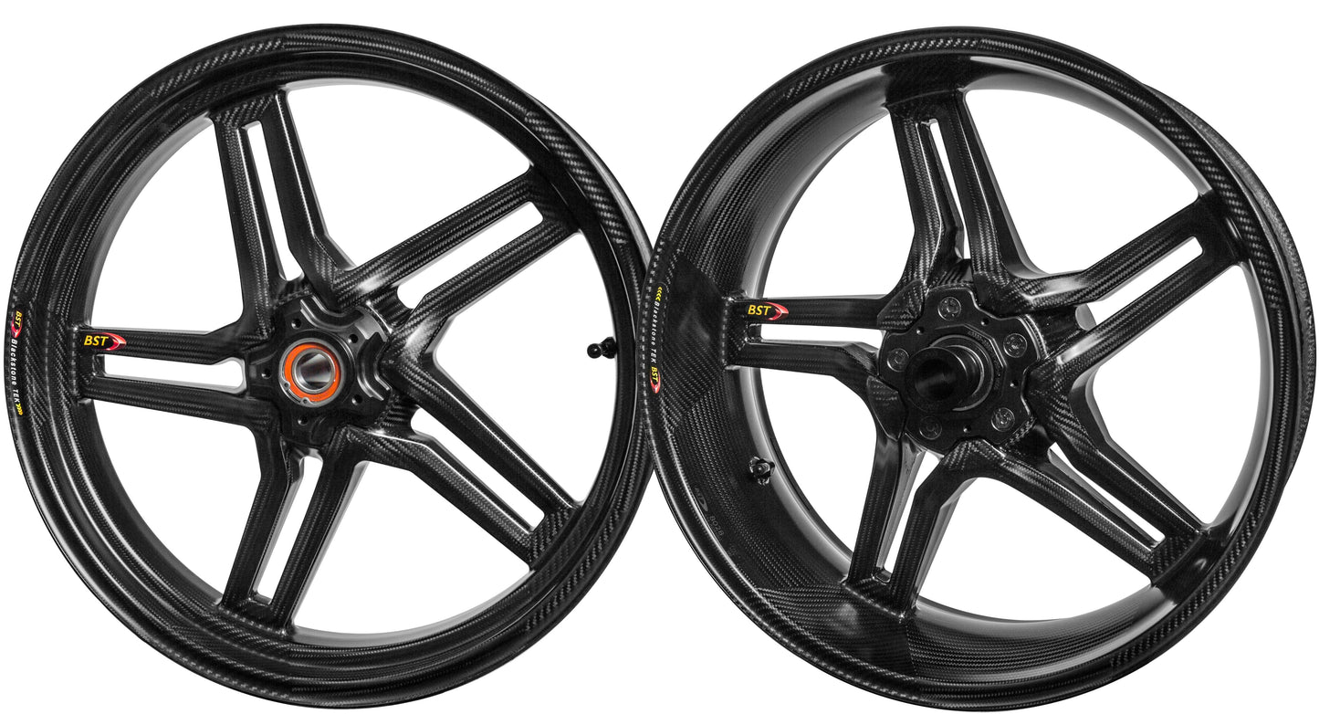 BST Ducati Panigale 899 / 959 Carbon Wheels Set "Rapid TEK" (front & conventional rear, 5 slanted spokes, black hubs) – Accessories in the Motoraider Motorcycle Aftermarket Accessories and Parts Online Shop