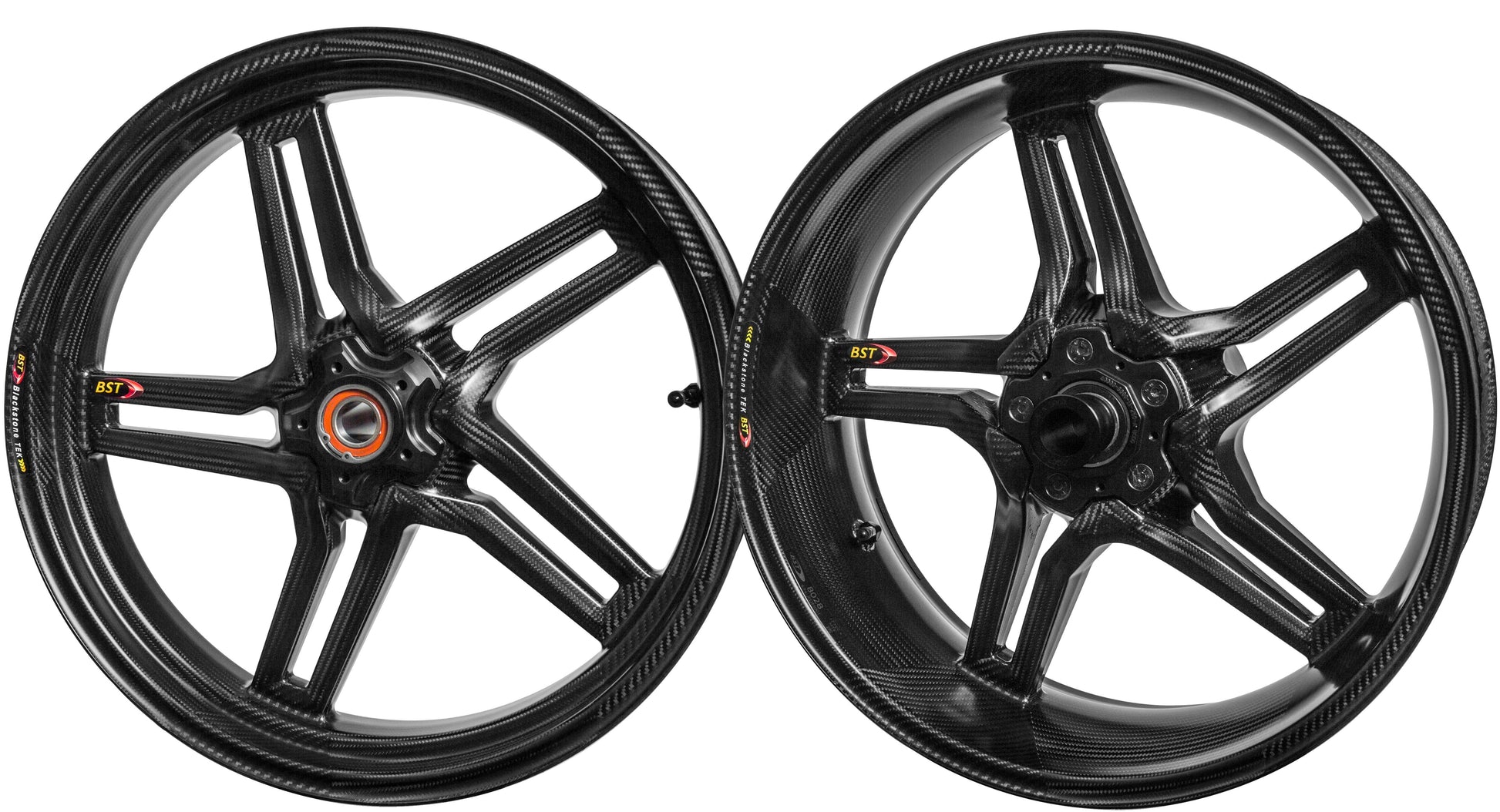 BST BMW S1000R / S1000RR Carbon Wheels Set "Rapid TEK" (front & conventional rear, 5 slanted spokes, black hubs) – Accessories in the Motoraider Motorcycle Aftermarket Accessories and Parts Online Shop