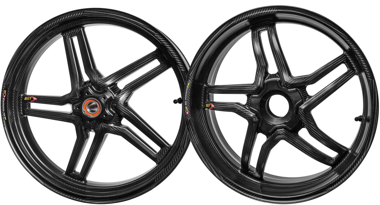 BST Ducati Panigale 899 / 959 Carbon Wheels Set "Rapid TEK" (front & conventional rear, 5 slanted spokes, black hubs) – Accessories in the Motoraider Motorcycle Aftermarket Accessories and Parts Online Shop