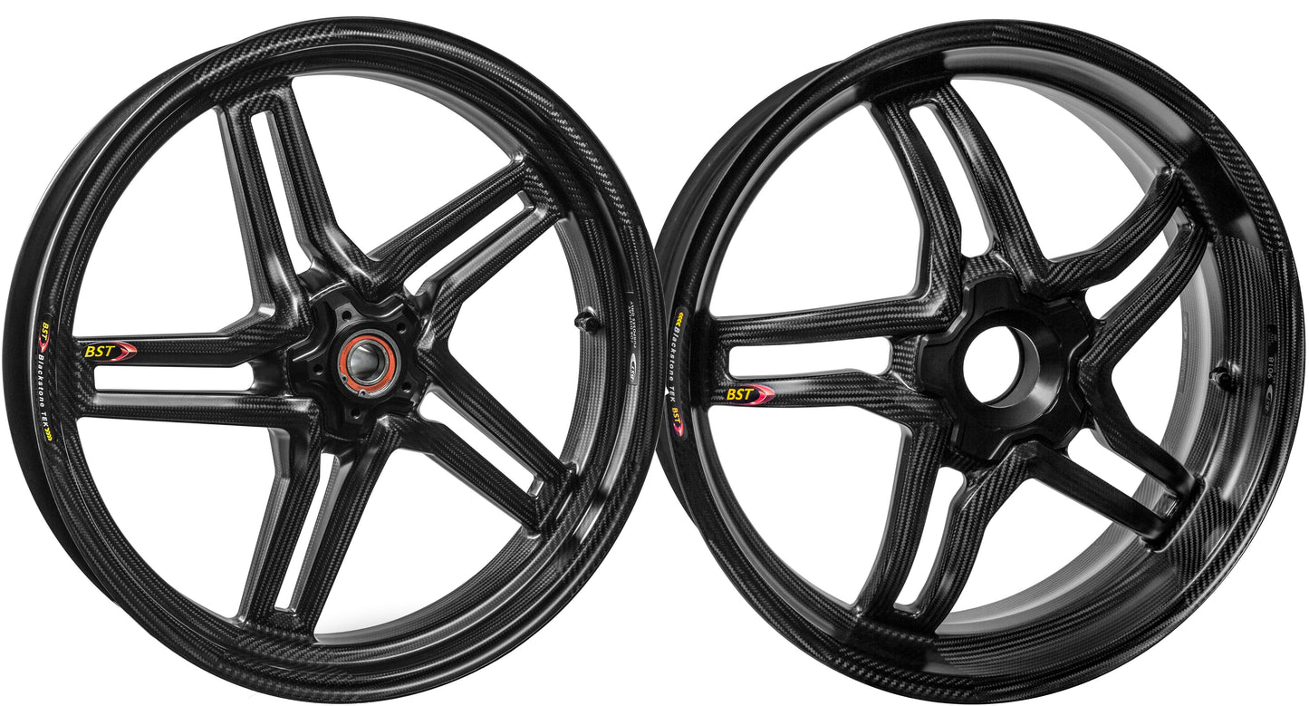 BST Ducati Panigale 899 / 959 Carbon Wheels Set "Rapid TEK" (front & conventional rear, 5 slanted spokes, black hubs) – Accessories in the Motoraider Motorcycle Aftermarket Accessories and Parts Online Shop