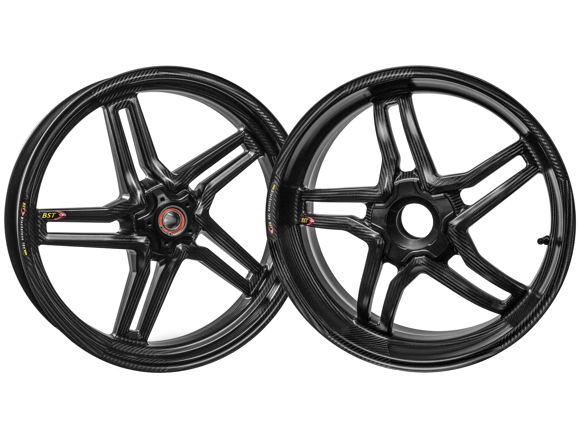 BST MV Agusta F3 Carbon Wheels Set "Rapid TEK" (front & offset rear, 5 slanted spokes, black hubs) – Accessories in the Motoraider Motorcycle Aftermarket Accessories and Parts Online Shop