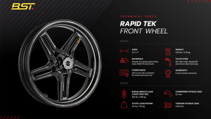 BST Aprilia RSV4 / Tuono V4 (2009+) Front Carbon Wheel "RAPID TEK" (3.5" x 17") – Accessories in the Motoraider Motorcycle Aftermarket Accessories and Parts Online Shop