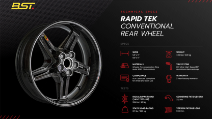 BST Aprilia RSV / Tuono (04/20) Carbon Wheels Set "RAPID TEK" (3.5" x 17" Front; 6" x 17" Rear) – Accessories in the Motoraider Motorcycle Aftermarket Accessories and Parts Online Shop
