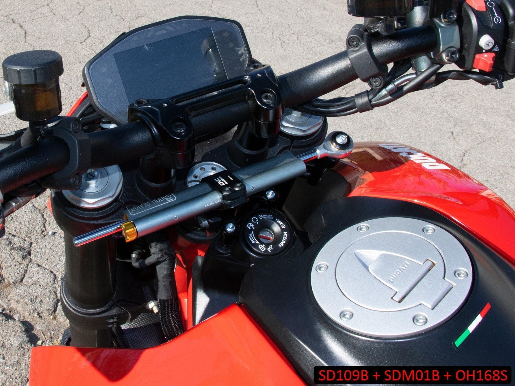 Ducati Hypermotard 950 (2019+) OHLINS Steering Damper + CNC RACING Mounting Kit – Accessories in the Motoraider Motorcycle Aftermarket Accessories and Parts Online Shop