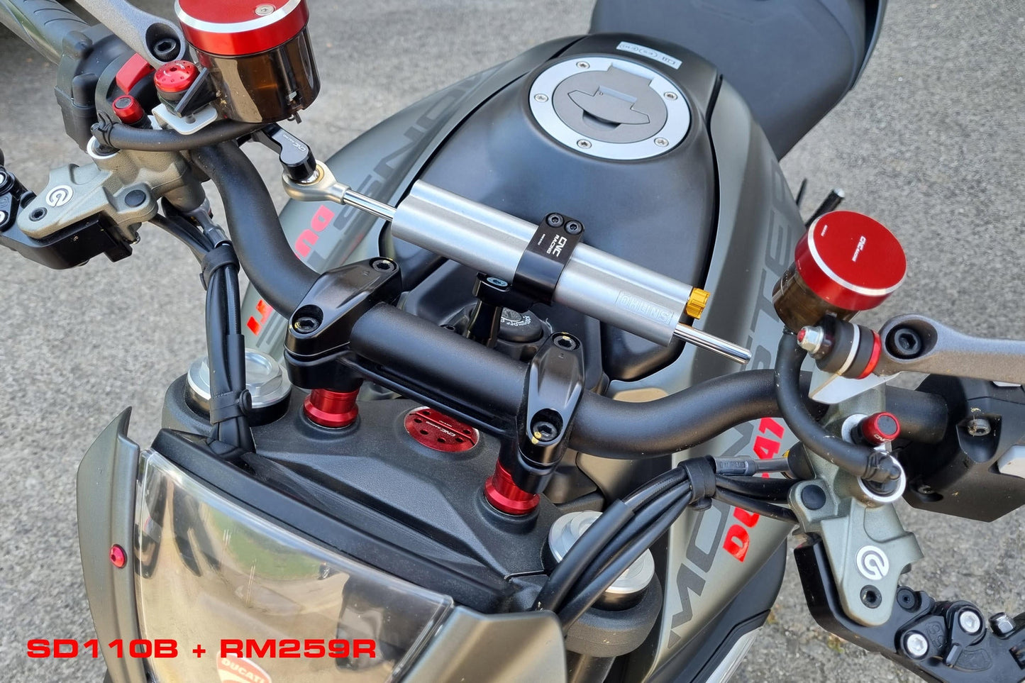 Ducati Monster 950 / 937 (2021+) OHLINS Steering Damper + CNC RACING Mounting Kit – Accessories in the Motoraider Motorcycle Aftermarket Accessories and Parts Online Shop