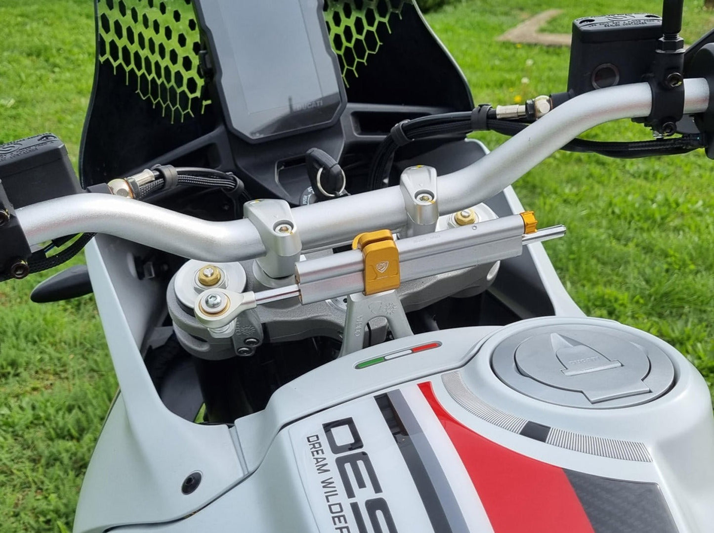 Ducati DesertX (2022+) OHLINS Steering Damper + CNC RACING Mounting Kit – Accessories in the Motoraider Motorcycle Aftermarket Accessories and Parts Online Shop