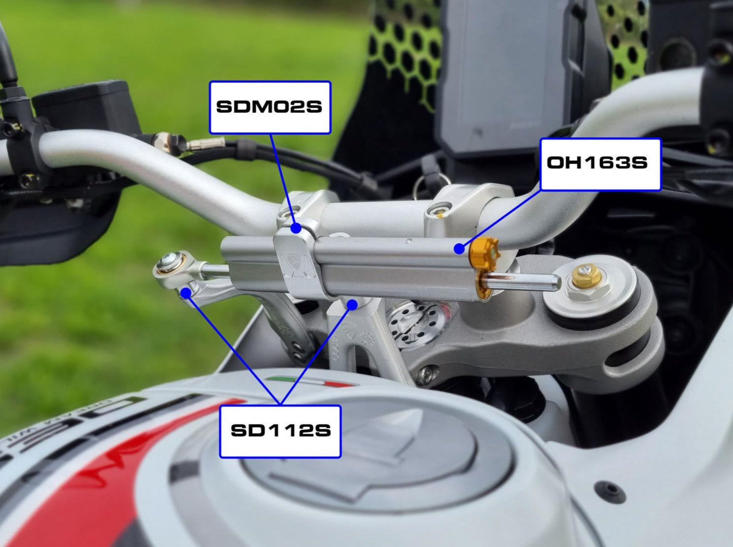 Ducati DesertX (2022+) OHLINS Steering Damper + CNC RACING Mounting Kit – Accessories in the Motoraider Motorcycle Aftermarket Accessories and Parts Online Shop