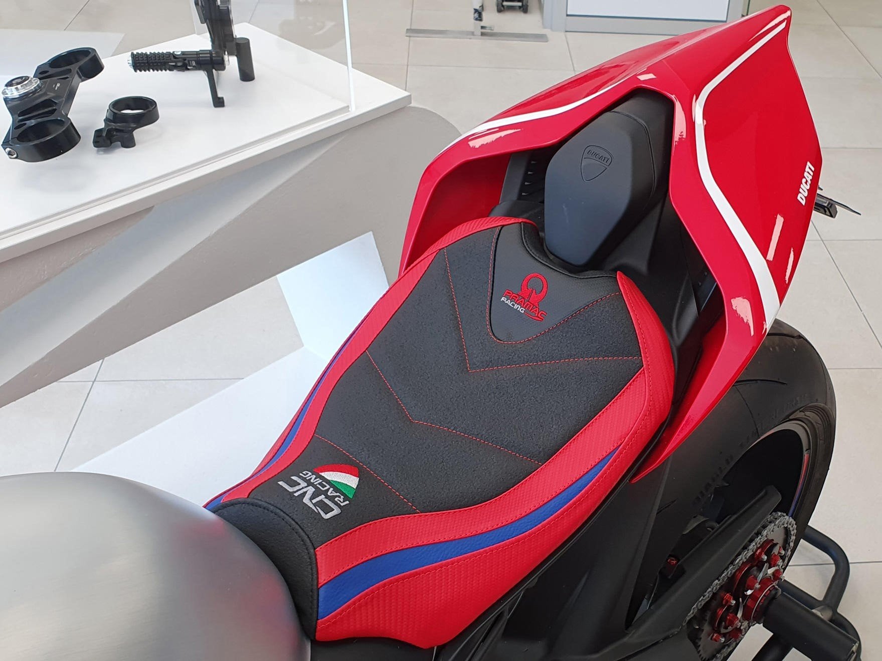 SLD01PR - CNC RACING Ducati Panigale V4 (18/24) Ultragrip Seat Cover (Pramac edition) – Accessories in the Motoraider Motorcycle Aftermarket Accessories and Parts Online Shop