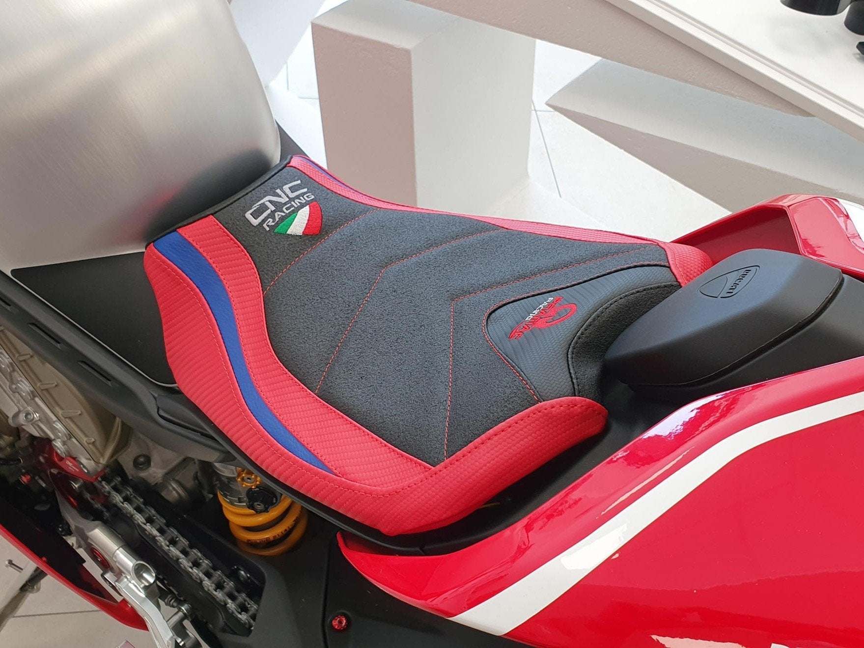 SLD01PR - CNC RACING Ducati Panigale V4 (18/24) Ultragrip Seat Cover (Pramac edition) – Accessories in the Motoraider Motorcycle Aftermarket Accessories and Parts Online Shop