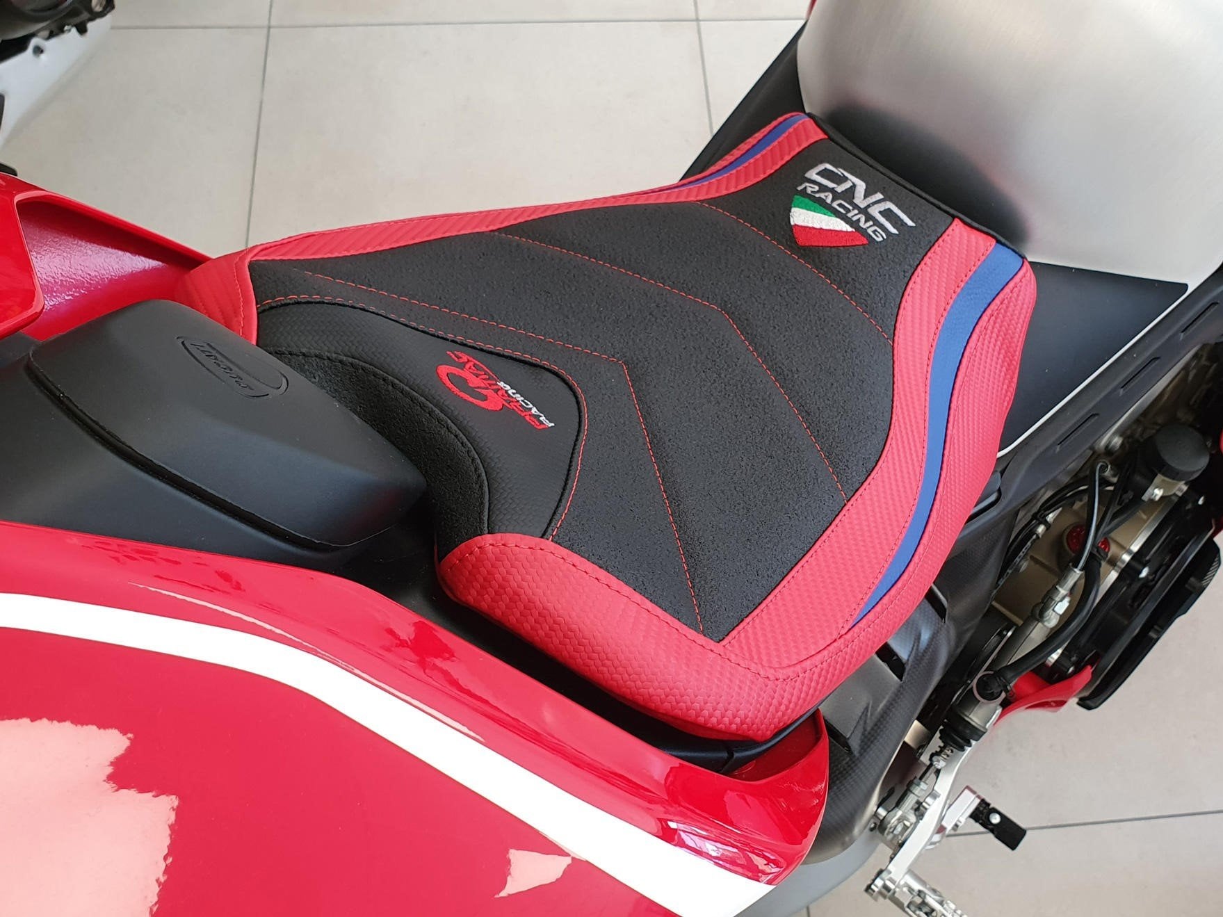 SLD01PR - CNC RACING Ducati Panigale V4 (18/24) Ultragrip Seat Cover (Pramac edition) – Accessories in the Motoraider Motorcycle Aftermarket Accessories and Parts Online Shop