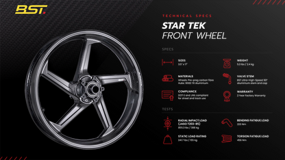BST Aprilia RSV4 / Tuono V4 (2015+) Front Carbon Wheel "STAR TEK" (3.5" x 17") – Accessories in the Motoraider Motorcycle Aftermarket Accessories and Parts Online Shop