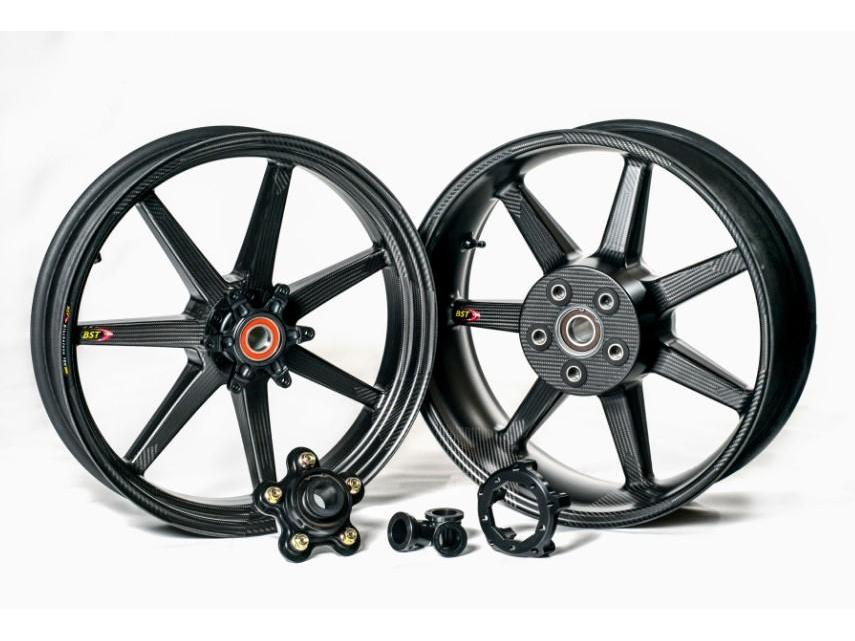 BST Aprilia RSV4  Carbon Wheels "Mamba TEK" (front & conventional rear, 7 straight spokes, black hubs) – Accessories in the Motoraider Motorcycle Aftermarket Accessories and Parts Online Shop