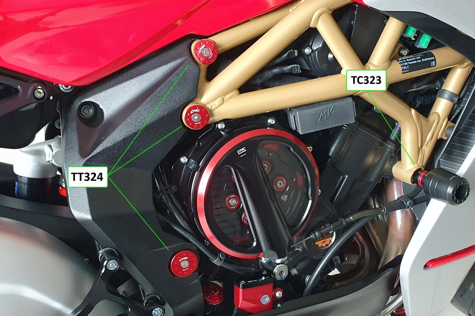 TC323 - CNC RACING MV Agusta Superveloce 800 (2020+) Frame Crash Protection Sliders – Accessories in the Motoraider Motorcycle Aftermarket Accessories and Parts Online Shop