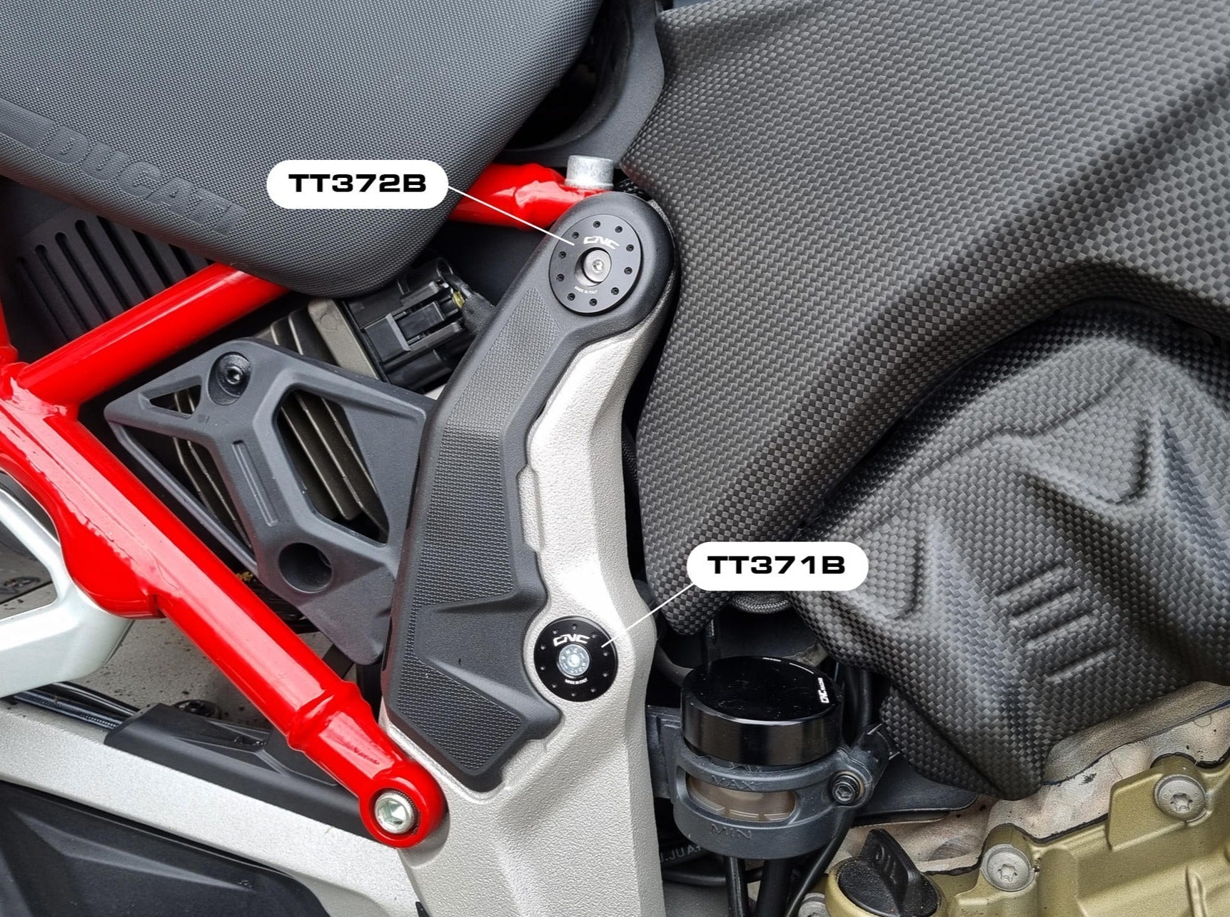 TT372 - CNC RACING Ducati Multistrada V4 (2021+) Frame Plugs (sloping holes set) – Accessories in the Motoraider Motorcycle Aftermarket Accessories and Parts Online Shop