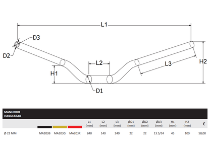 MA203 - CNC RACING Handlebar (Ø 22 mm) – Accessories in the Motoraider Motorcycle Aftermarket Accessories and Parts Online Shop