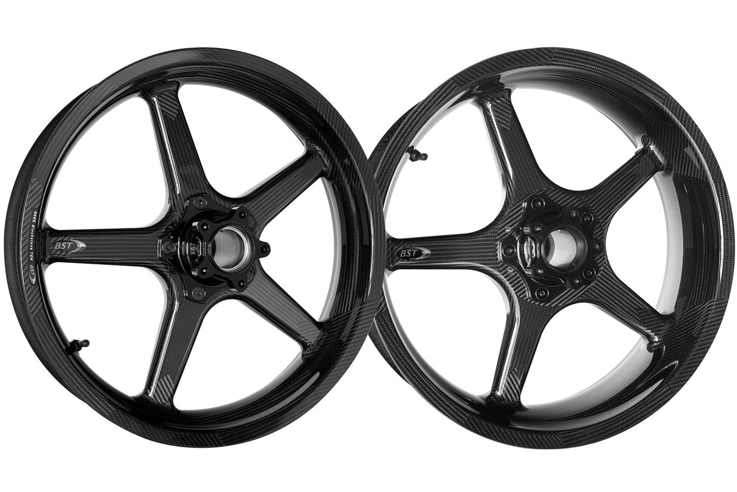 BST Ducati Scrambler Carbon Wheels Set "Twin TEK" (5 straight spokes, black hubs, front & conventional rear) – Accessories in the Motoraider Motorcycle Aftermarket Accessories and Parts Online Shop