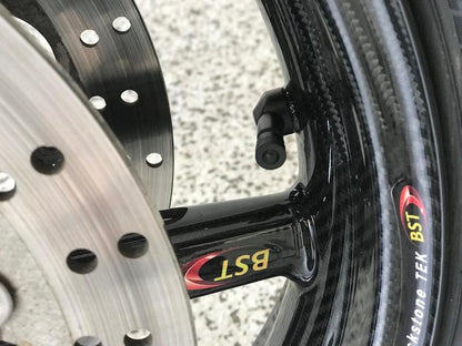 BST Ducati Scrambler Carbon Wheels Set "Twin TEK" (5 straight spokes, black hubs, front & conventional rear) – Accessories in the Motoraider Motorcycle Aftermarket Accessories and Parts Online Shop