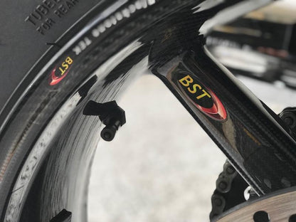 BST Ducati Scrambler Carbon Wheels Set "Twin TEK" (5 straight spokes, black hubs, front & conventional rear) – Accessories in the Motoraider Motorcycle Aftermarket Accessories and Parts Online Shop