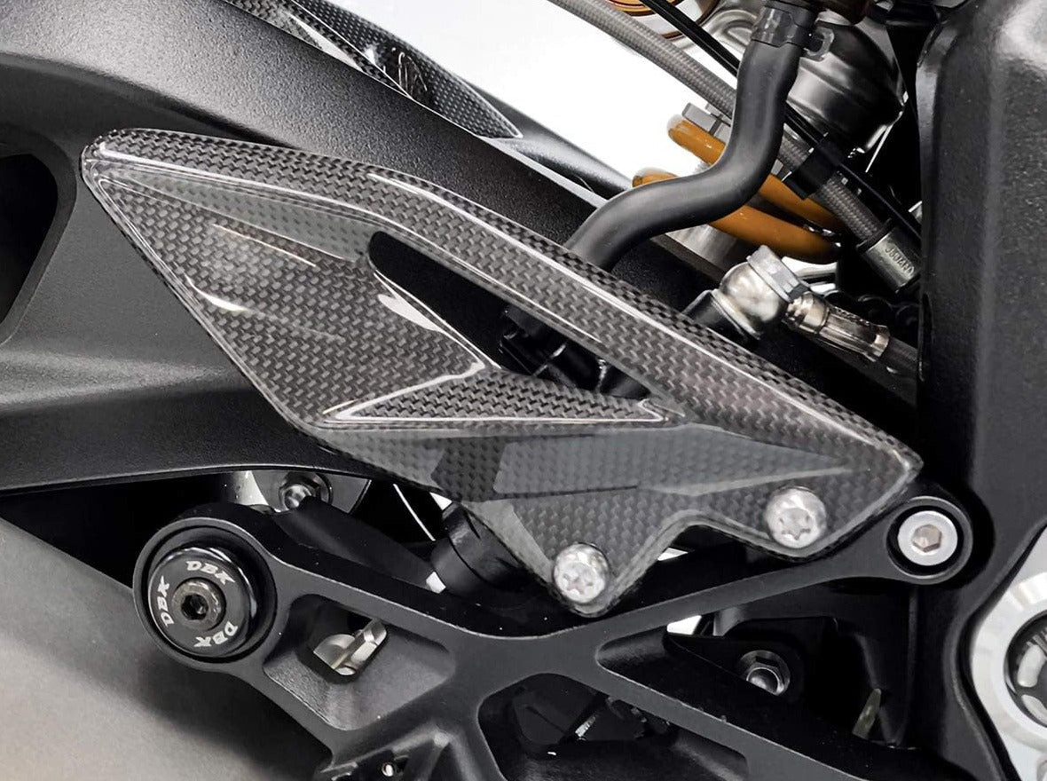 CRB90L - DBK Triumph Street Triple 765 S / R / RS (2017+) Glossy Carbon Heel Guards – Accessories in the Motoraider Motorcycle Aftermarket Accessories and Parts Online Shop