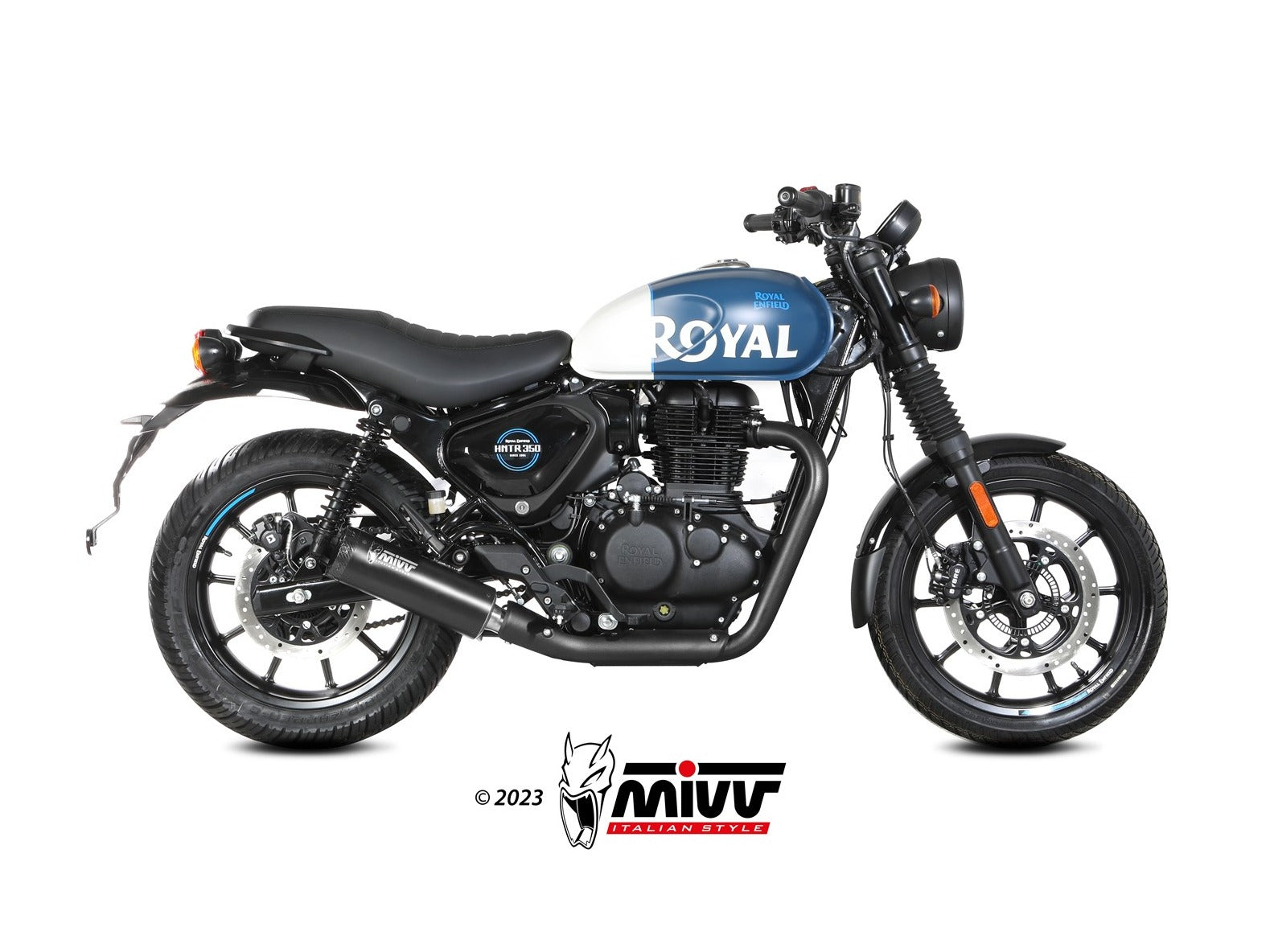 MIVV RE.005 ROYAL ENFIELD HNTR 350 ( 2022+ ) Slip-on Exhaust "HR-1" (black + short carbon back; approved) – Accessories in the 2WheelsHero Motorcycle Aftermarket Accessories and Parts Online Shop