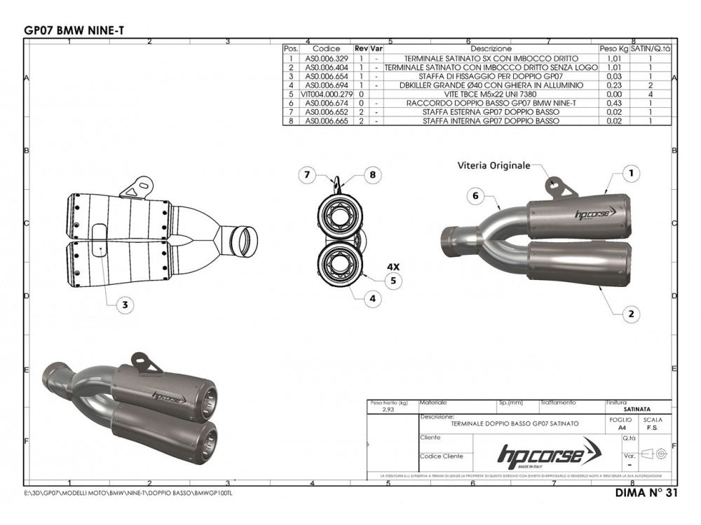 HP CORSE BMW R nineT Dual Slip-on Exhaust "GP-07 Satin" (EU homologated) – Accessories in the 2WheelsHero Motorcycle Aftermarket Accessories and Parts Online Shop