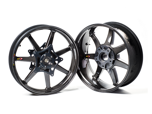BST BMW K1300S / K1300R Carbon Wheels Set "Panther TEK" (front & conventional rear, 7 straight spokes, black hubs) – Accessories in the Motoraider Motorcycle Aftermarket Accessories and Parts Online Shop